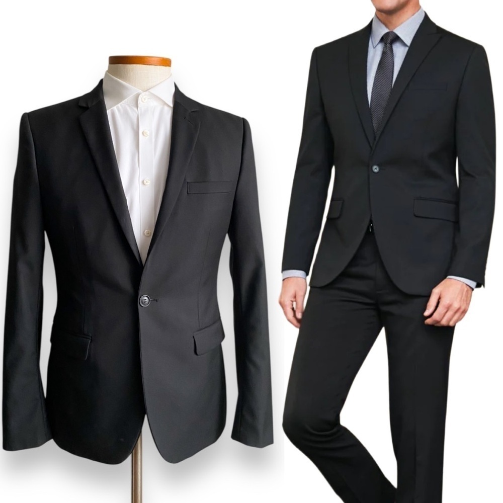 Topman Black Men's Blazer Suit Jacket Wedding Groomsmen Prom Business Office 38R